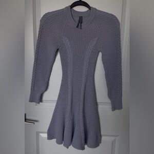 Anthropologie Gray Blue Cable-Knit Long Sleeve Fit-and-Flare Dress